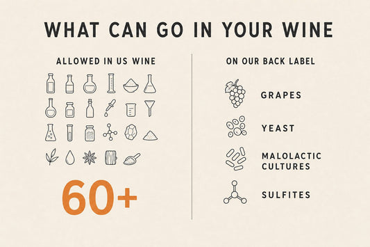 Infographic: additives allowed in US wine versus what is on the Coteau Pavot back label