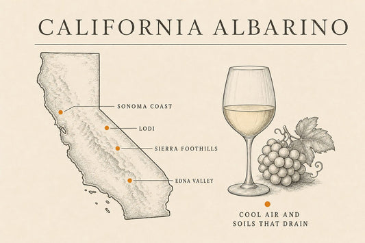 Infographic: California albarino regions, Sonoma Coast, Lodi, Sierra Foothills, Edna Valley