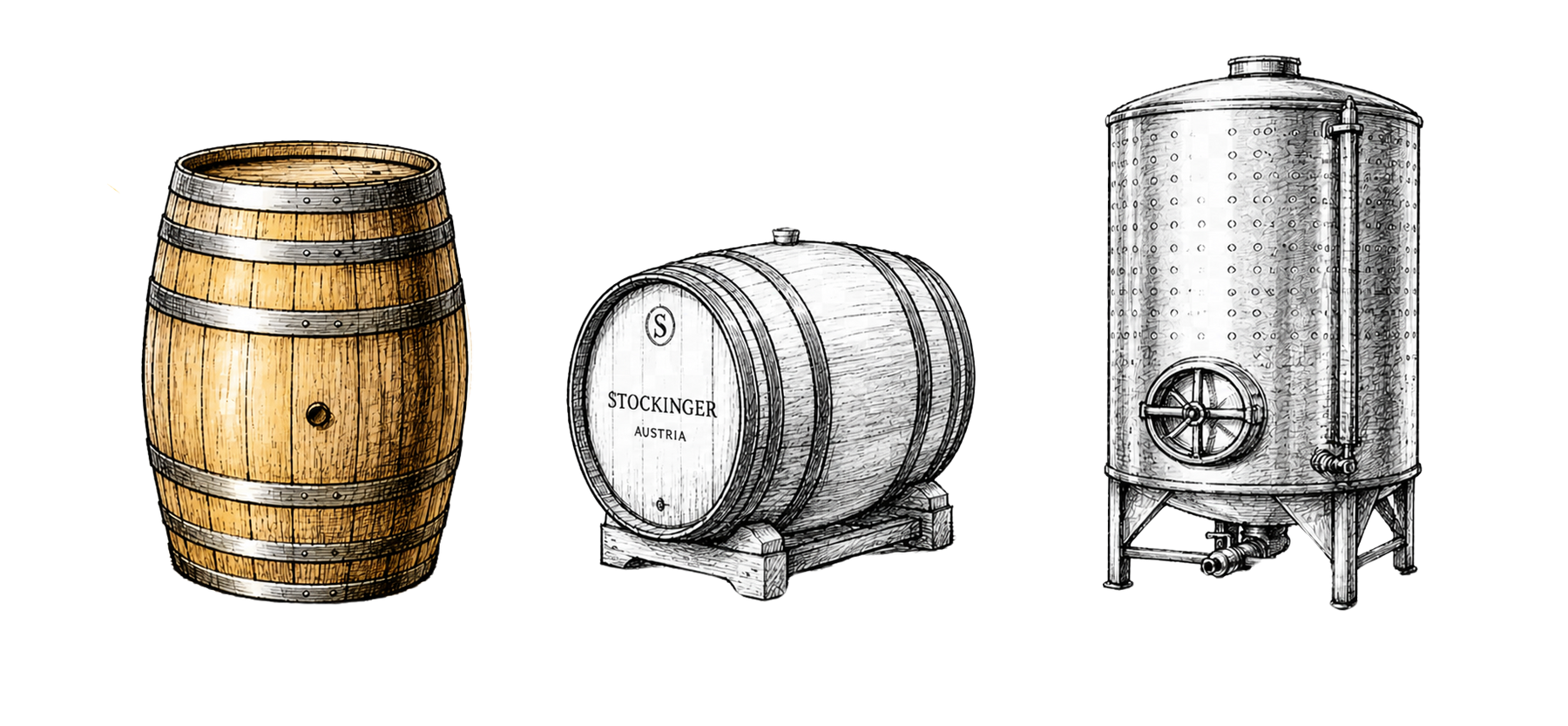 Oak barrels highlighted in the Coteau Pavot cellar