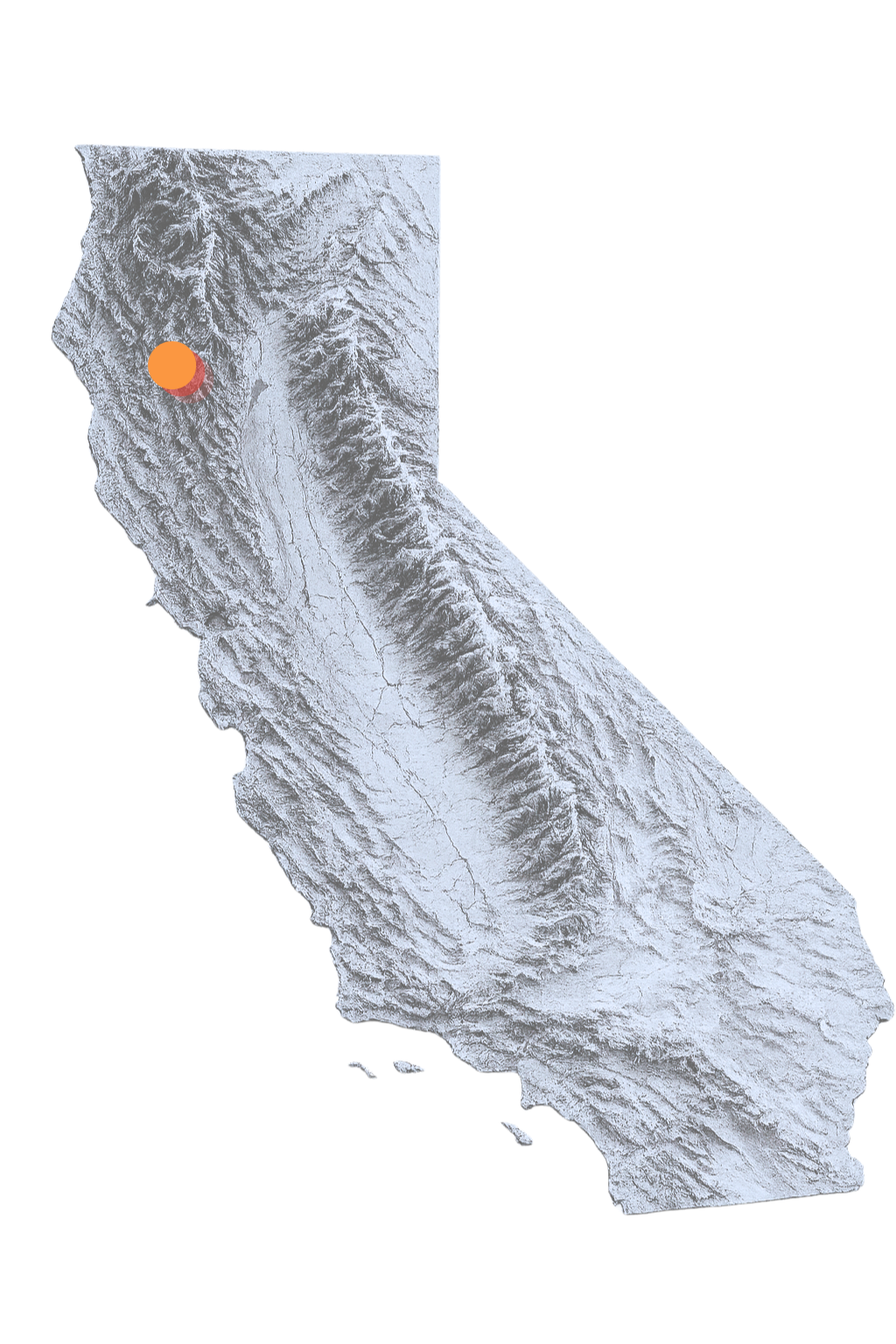Map of California with Mendocino vineyard marked